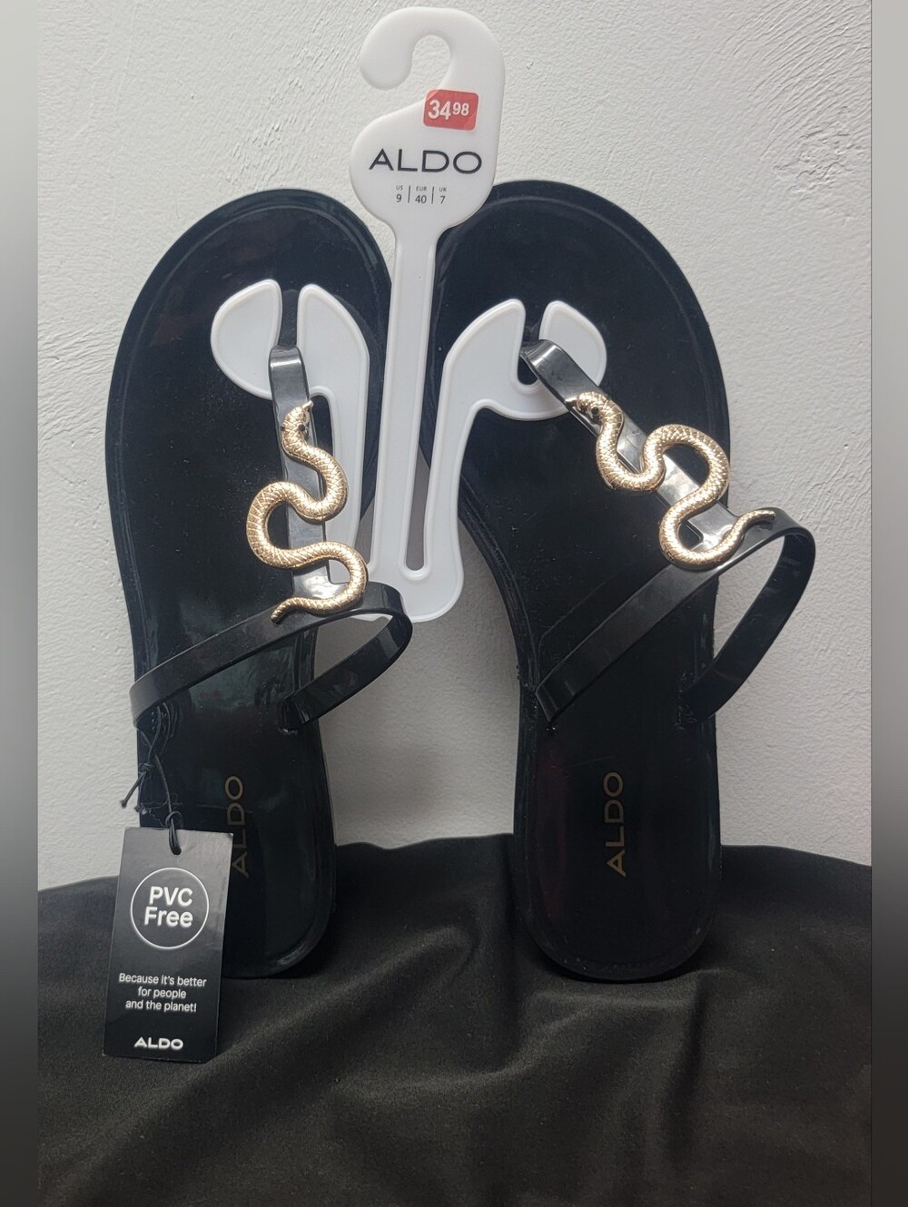 ALDO Black Sandals with Gold Snake Detail NWT Size 9